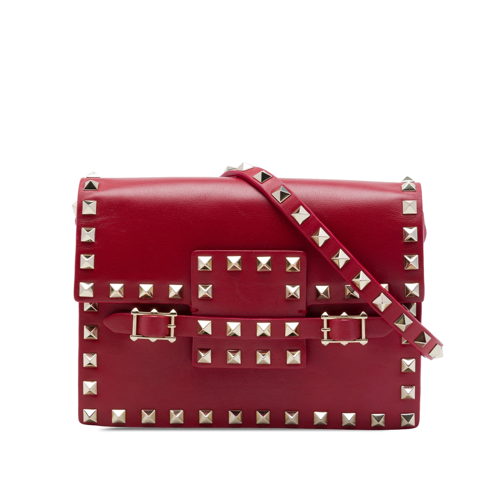 Pre-Loved Valentino Calfskin Rockstud Buckled Flap Crossbody